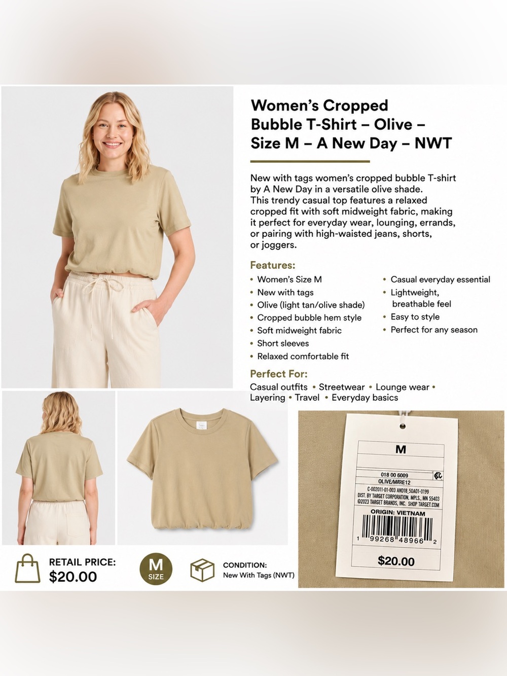 a new day Olive Cropped Bubble T-Shirt — Women's multiple sizes